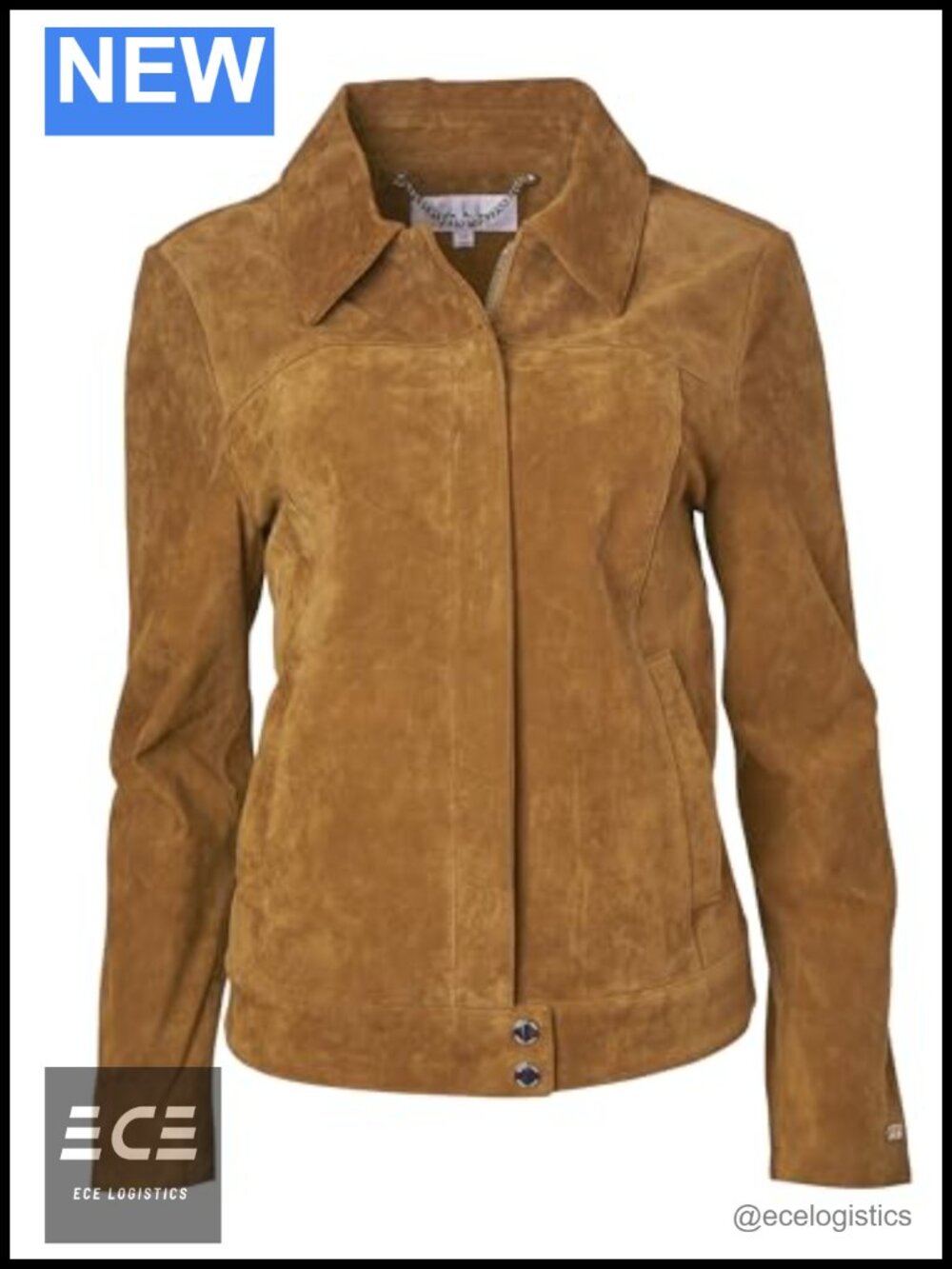 Genuine Leather Zip Front Jacket with Turn-Down Collar, Front Pockets, Quilted